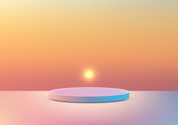 minimalist 3d round platform with gradient sunset vector image