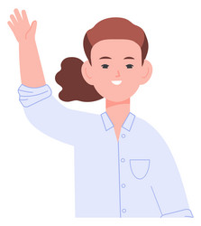 girl waving hand friendly kid greeting gesture vector