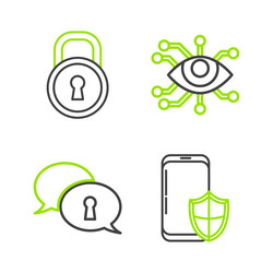 set line smartphone with security shield vector image