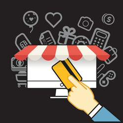 shopping via internet connection simle line design vector