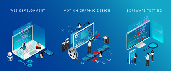 isometric 3d web development video edit vector image