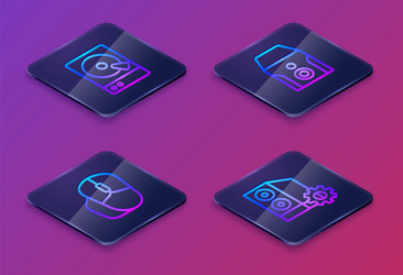 set isometric line hard disk drive hdd computer vector image
