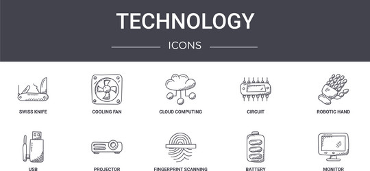 Technology concept line icons set contains vector