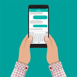 Hands and smartphone with messaging sms app vector