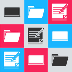 set laptop document folder and blank notebook vector image