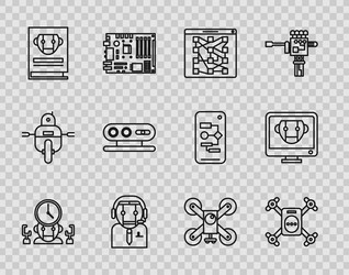 set line robot and digital time manager drone vector image