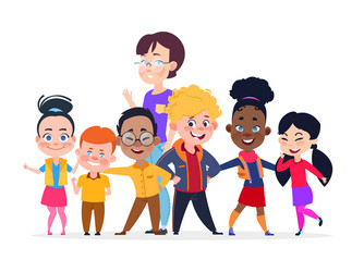 Happy international students group friendship vector