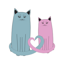 Silhouette of cat couple in love with shape heart vector