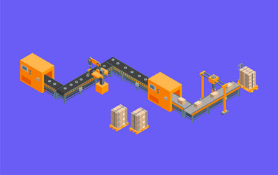 automated factory 3d isometric view on a purple vector image