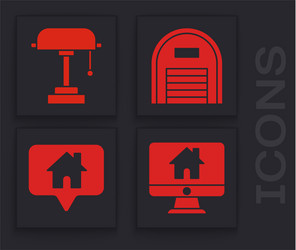 set computer monitor with smart home table lamp vector image