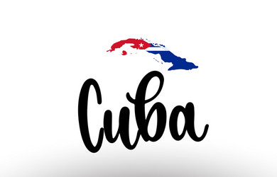 cuba country big text with flag inside map vector