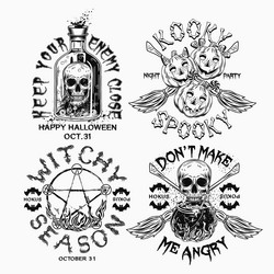 set of labels with halloween objects vector image