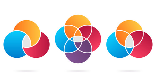 Venn diagram color round set three four vector