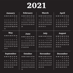 Calendar for 2021 year week starts sunday vector