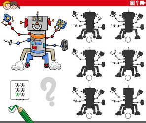 educational shadows game with cartoon robot vector