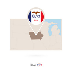 rectangular map us state iowa with pin icon vector image