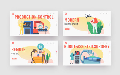 Characters use remote control landing page vector