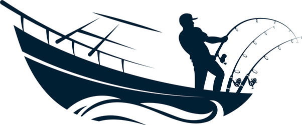 Fisherman in Boat with Fishing Rods Vector Image
