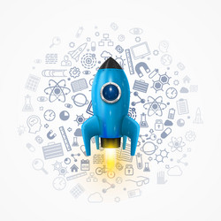 rocket with icons on the background space vector