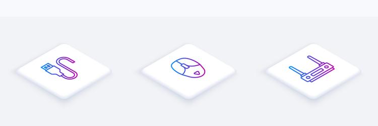 set isometric line usb cable cord computer mouse vector image