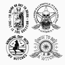 set of labels with halloween objects vector image