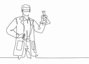 Single Line Scientist Working in Lab vector image