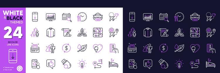 statistics scroll down and flight sale line icons vector