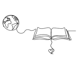 abstract open book with heart as line drawing vector image