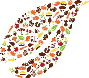 autumn icons in leaf shape vector