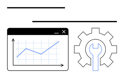 graph display and gear with wrench representing vector image