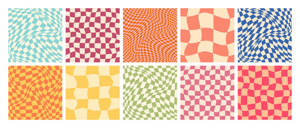 groovy checkered pattern colorful distorted tiled vector image