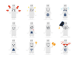 usb flash drive character displayed in various vector image