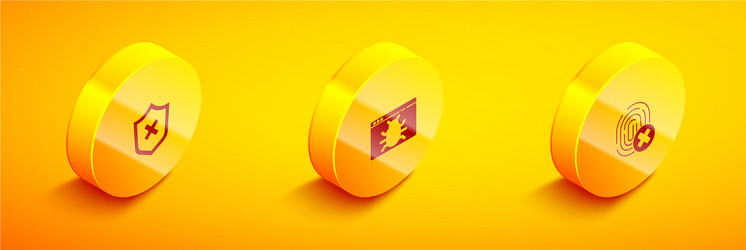set isometric shield with cross mark system bug vector image
