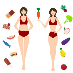 Diet - proper nutrition selecting slim or fat vector