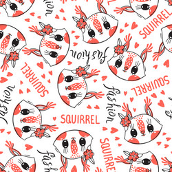 Seamless pattern with cute squirrel face vector