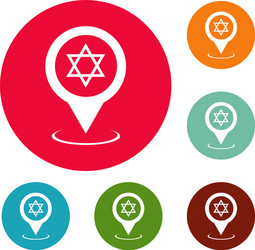 synagogue map pointer icons circle set vector