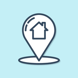 blue line map pointer with house icon isolated vector image