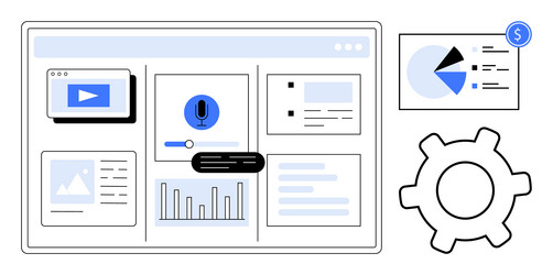 digital dashboard with analytics charts media vector image