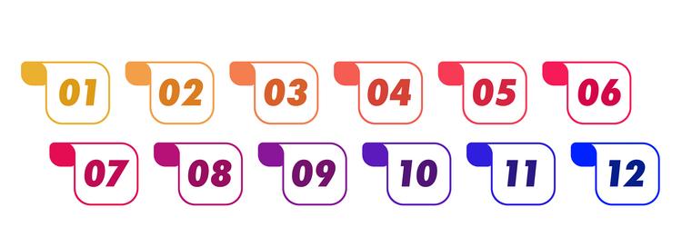 bullet points from 1 to 12 list markers color vector image