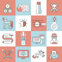 hacker icons set flat line vector image