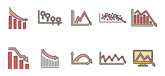 regression chart icons set color vector image