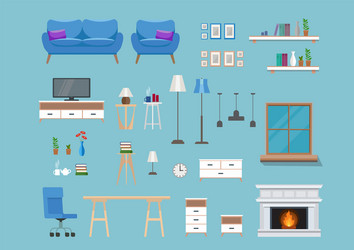 set modern interior elements living room vector