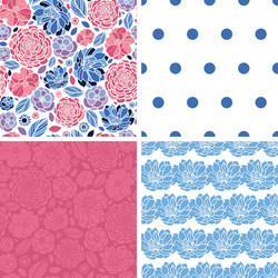 Mosaic flowers set of four matching repeat vector