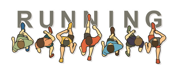 people running top view with text graphic vector image