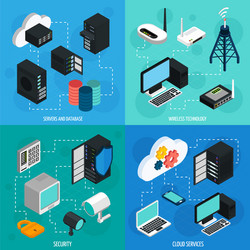 Isometric Data & Cloud Icons vector image