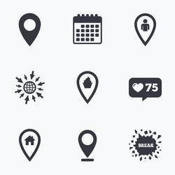 map pointer icons home food and user location vector image
