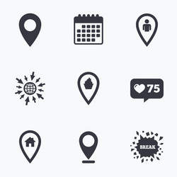 Map pointer icons home food and user location vector