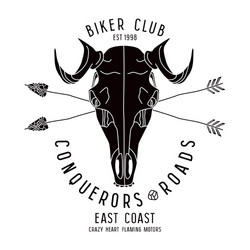 Skull Biker Emblem - Black & White Vector Image