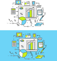 thin lines icons stand with charts and parameters vector image