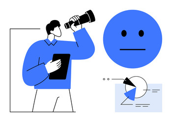 man with telescope exploring insights amid neutral vector image